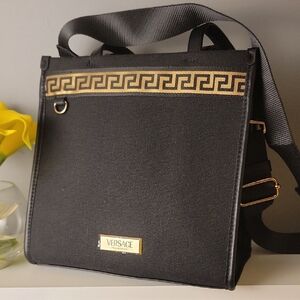 Versace Fragrances Black and Gold Crossbody Canvas Tote